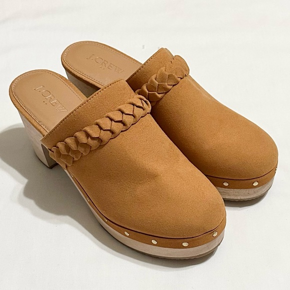 J. Crew Women’s Sueded Vegan Leather Clogs, Camel Tan with Gold Studs - 7 - Picture 11 of 16